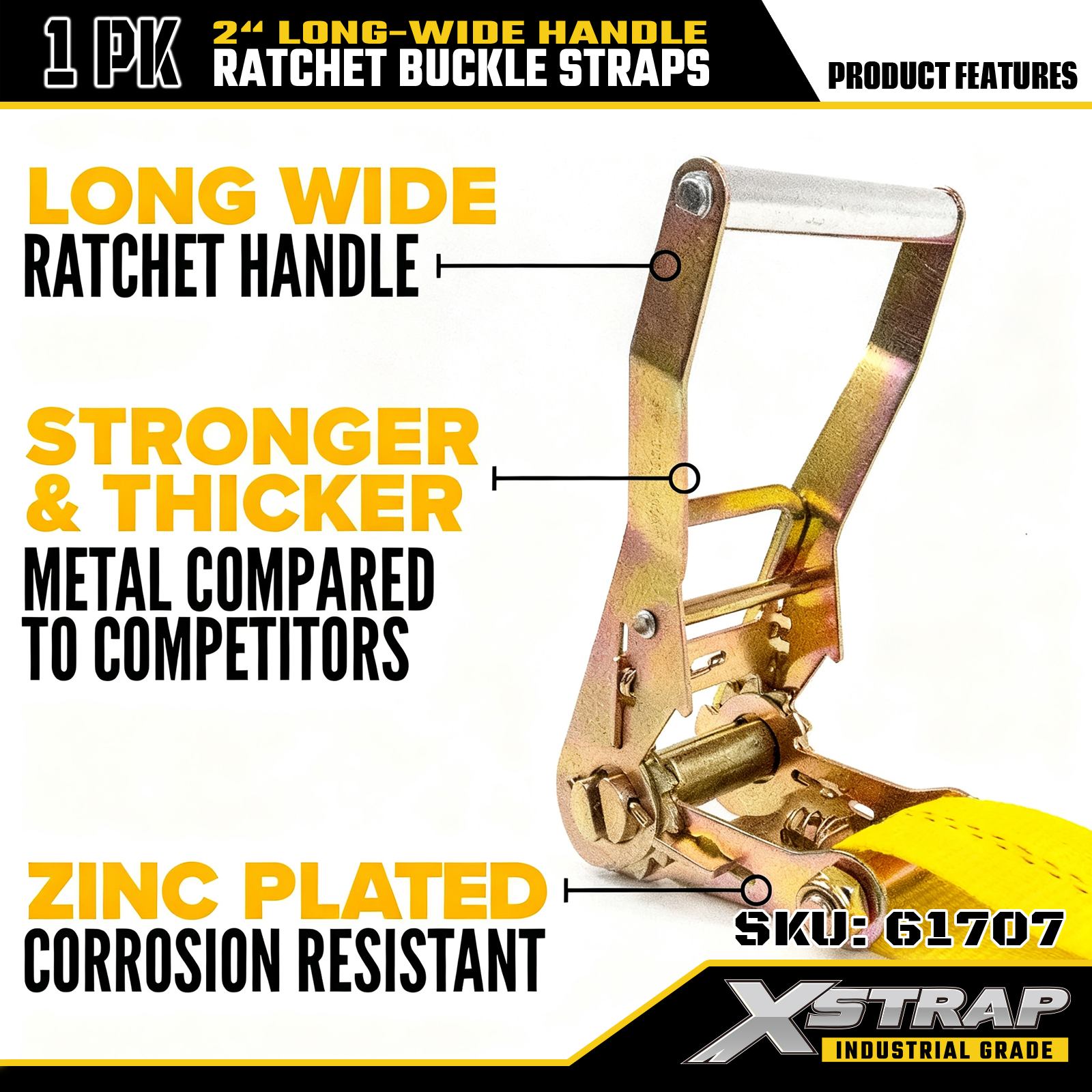 Xstrap 61707 Ремни с трещоткой, длиной 27 футов, шириной 27 футов и плоскими крючками, прочность на разрыв 10 000 фунтов (1 упаковка)