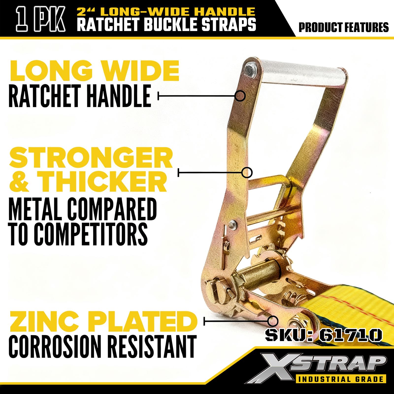 Xstrap 61710 2-дюймовые ремни с широкой ручкой и храповым механизмом, длиной 27 футов и проволочными крючками, емкостью 10 000 фунтов (1 упаковка)