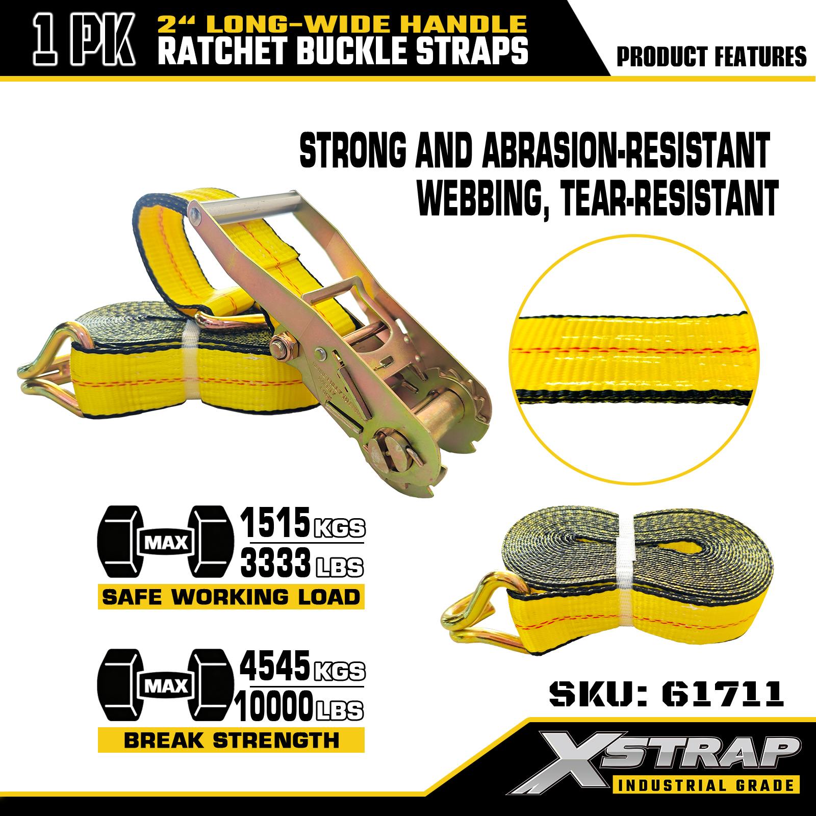 Xstrap 61711 Ремни с храповым механизмом длиной 2 дюйма, 30 футов и широкой ручкой, с проволочными крючками. Прочность на разрыв 10 000 фунтов (1 упаковка)