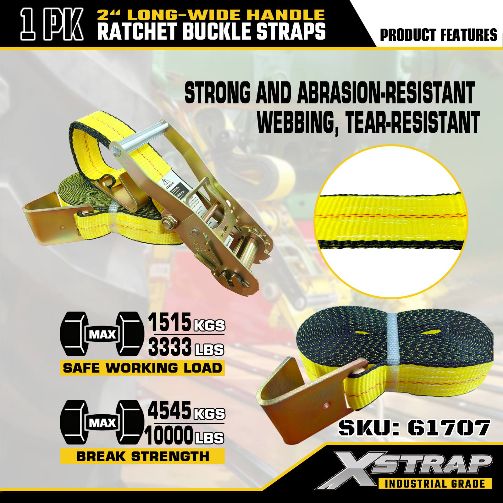 Xstrap 61707 Ремни с трещоткой, длиной 27 футов, шириной 27 футов и плоскими крючками, прочность на разрыв 10 000 фунтов (1 упаковка)