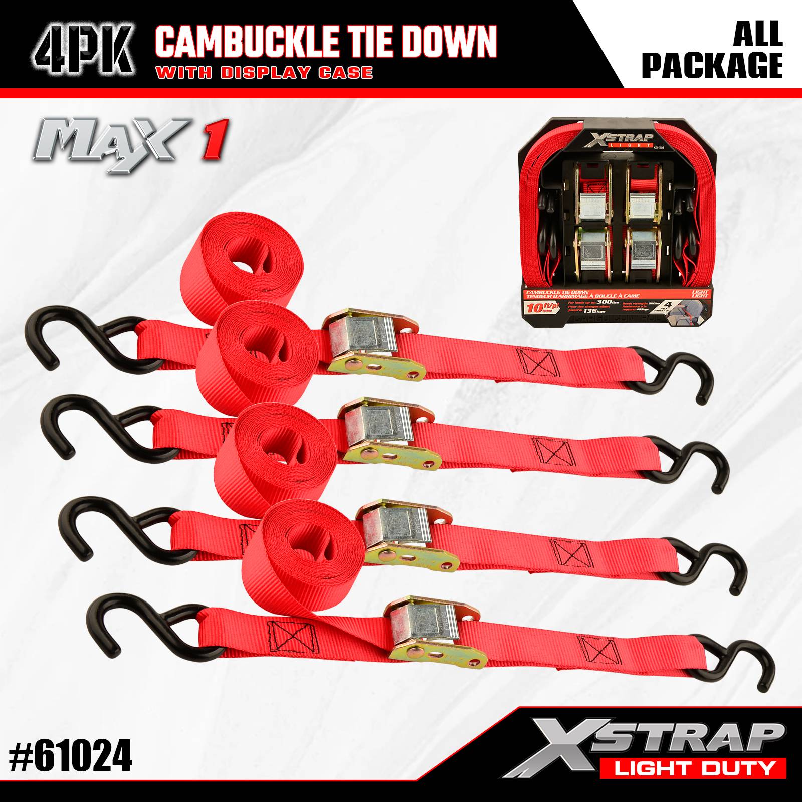 Xstrap 61024 1 дюйм x 10 футов, 4 шт., стяжные ремни с кампряжем, SWL, 300 фунтов