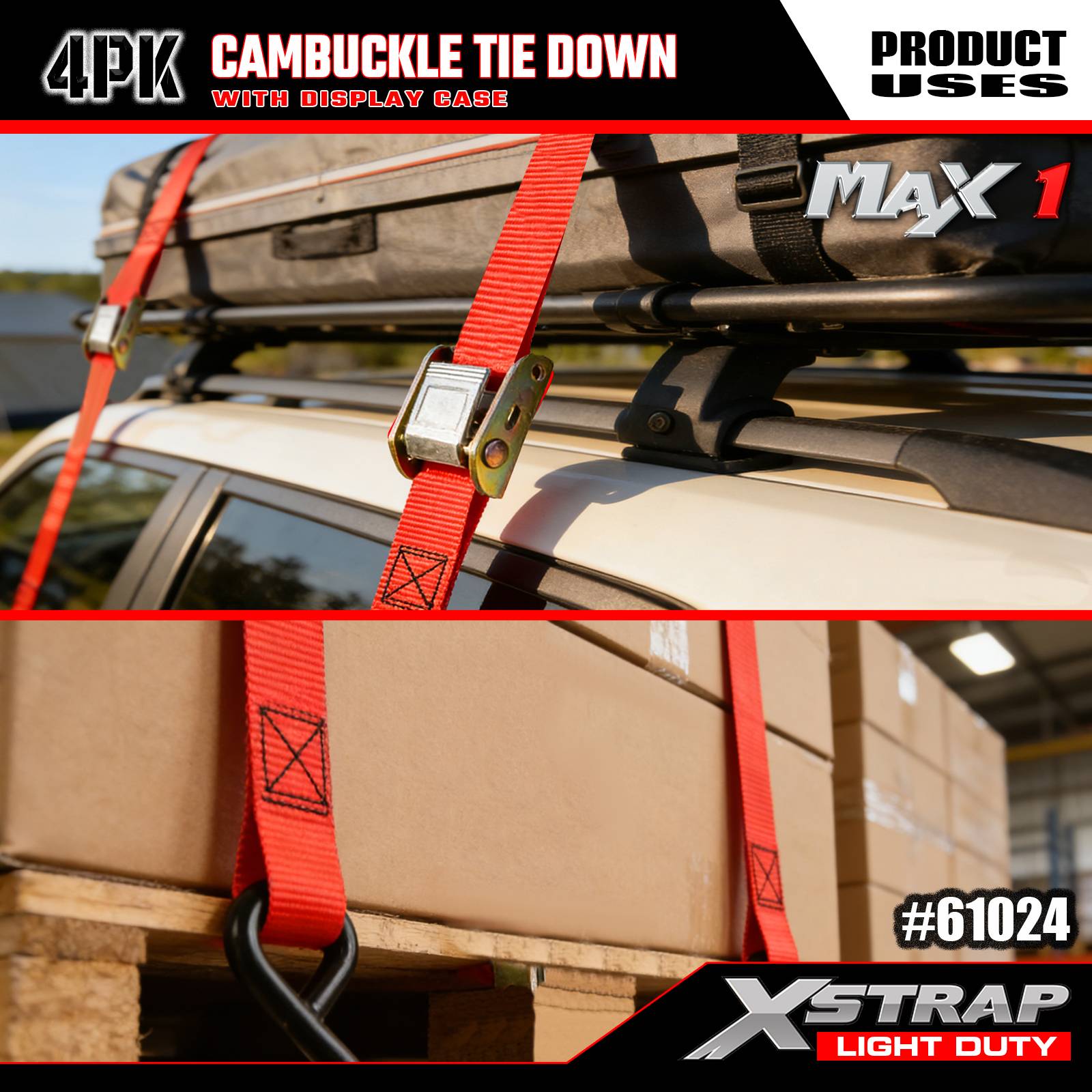 Xstrap 61024 1 дюйм x 10 футов, 4 шт., стяжные ремни с кампряжем, SWL, 300 фунтов