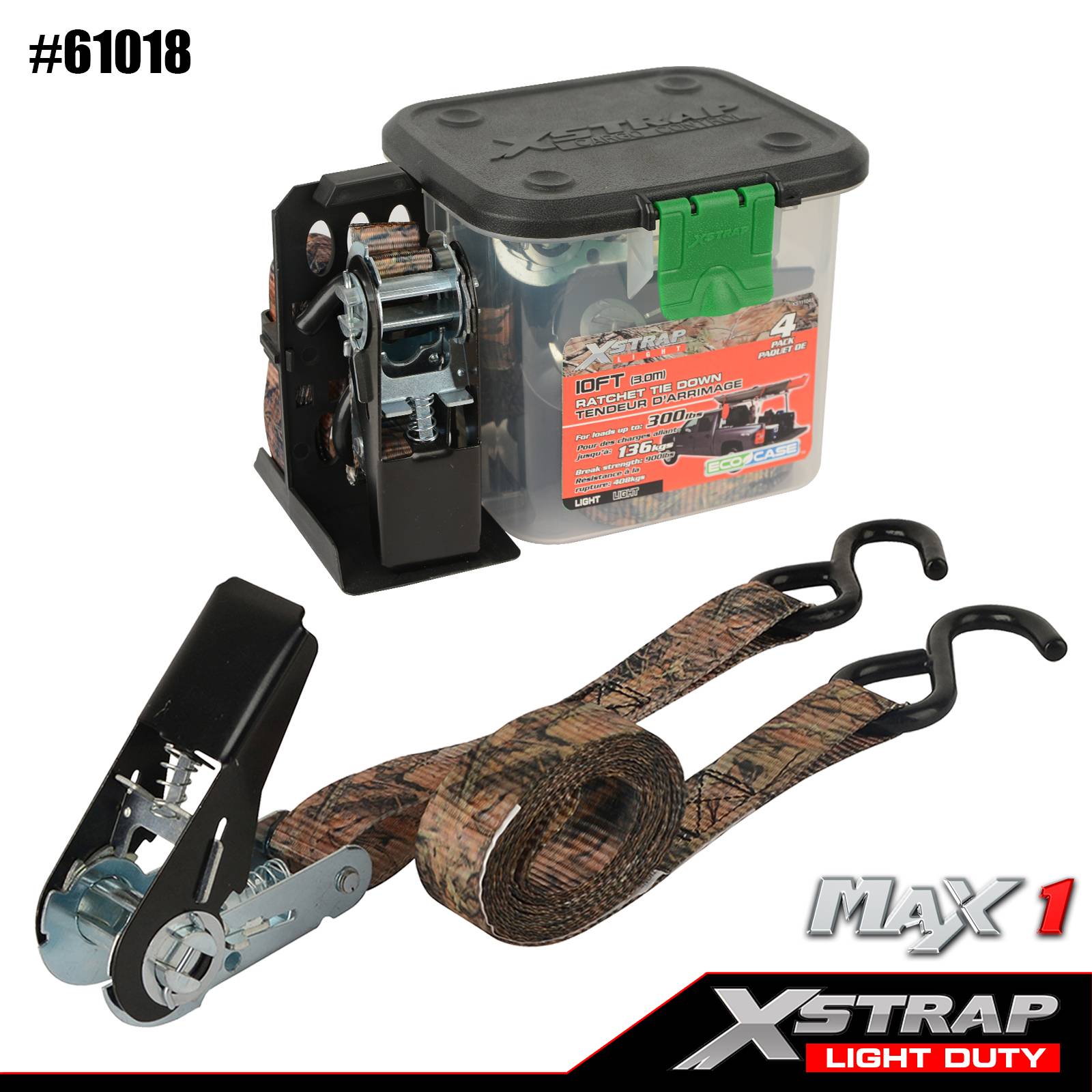 Xstrap 61018 1 дюйм x 10 футов, 4 шт., камуфляжные ремни с храповым механизмом, 300 фунтов SWL