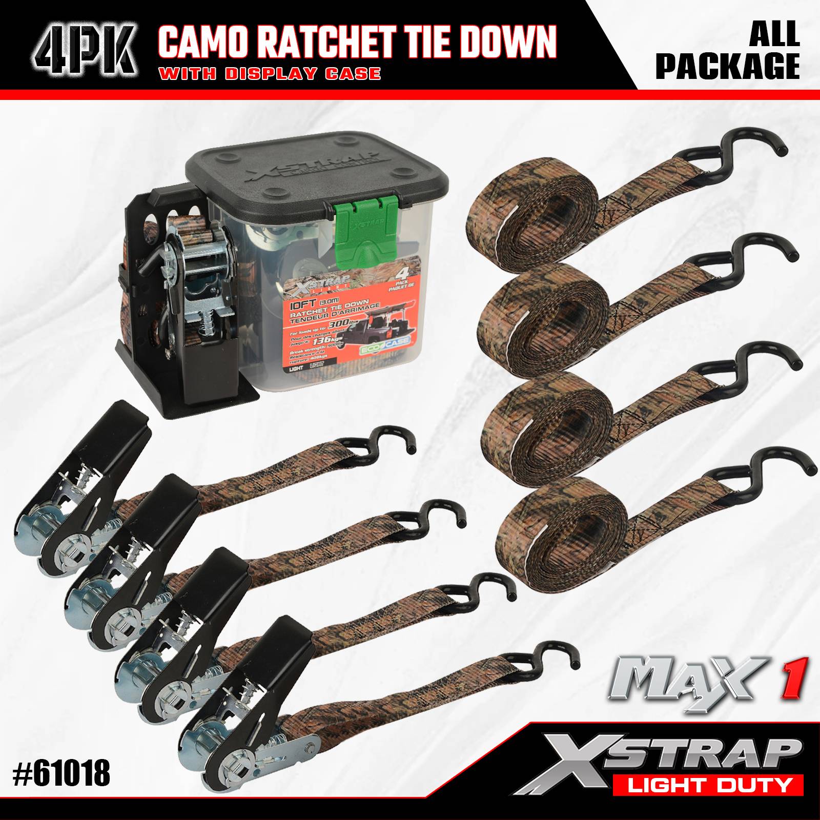 Xstrap 61018 1 дюйм x 10 футов, 4 шт., камуфляжные ремни с храповым механизмом, 300 фунтов SWL