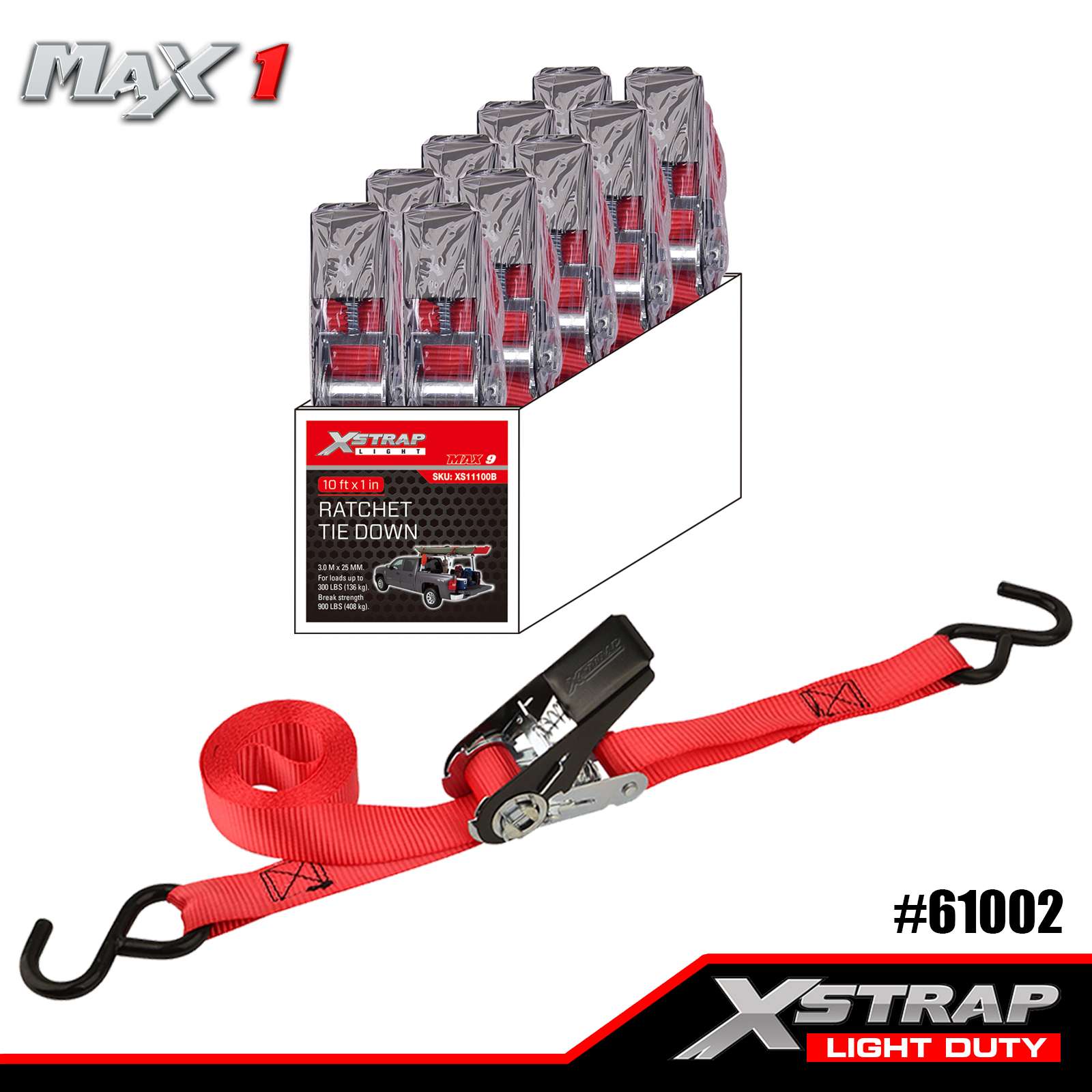 Xstrap 61002 1 дюйм x 10 футов, 1 шт., стяжные ремни с храповым механизмом, 300 фунтов SWL