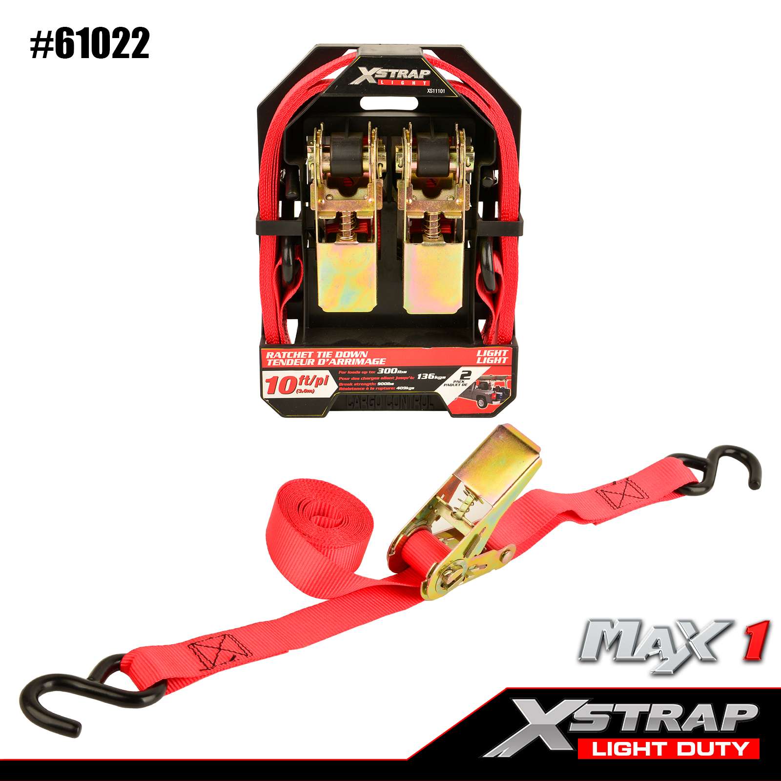 Xstrap 61022 2PK стяжные ремни с храповым механизмом 1 дюйм x 10 футов, SWL 300 фунтов