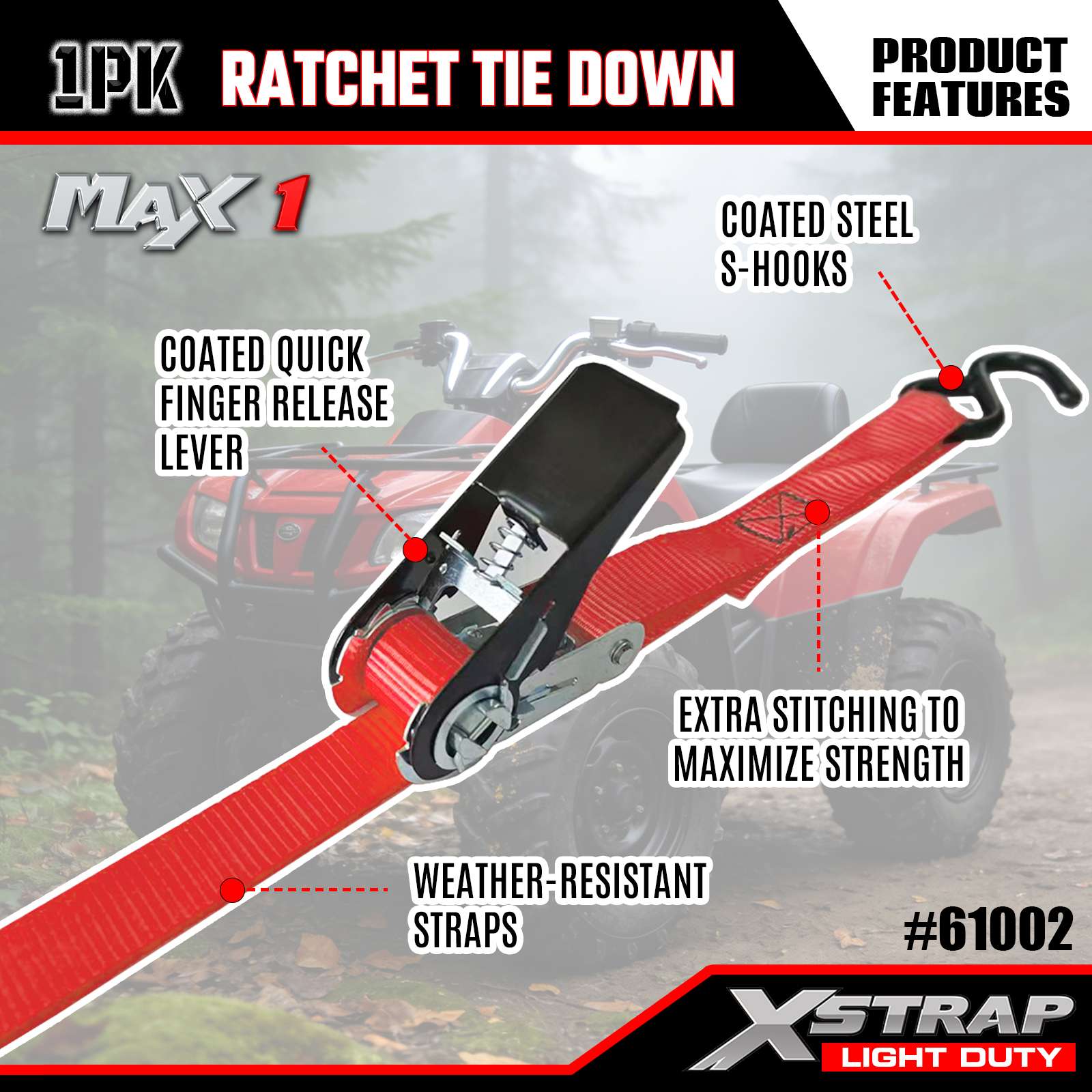 Xstrap 61002 1 дюйм x 10 футов, 1 шт., стяжные ремни с храповым механизмом, 300 фунтов SWL