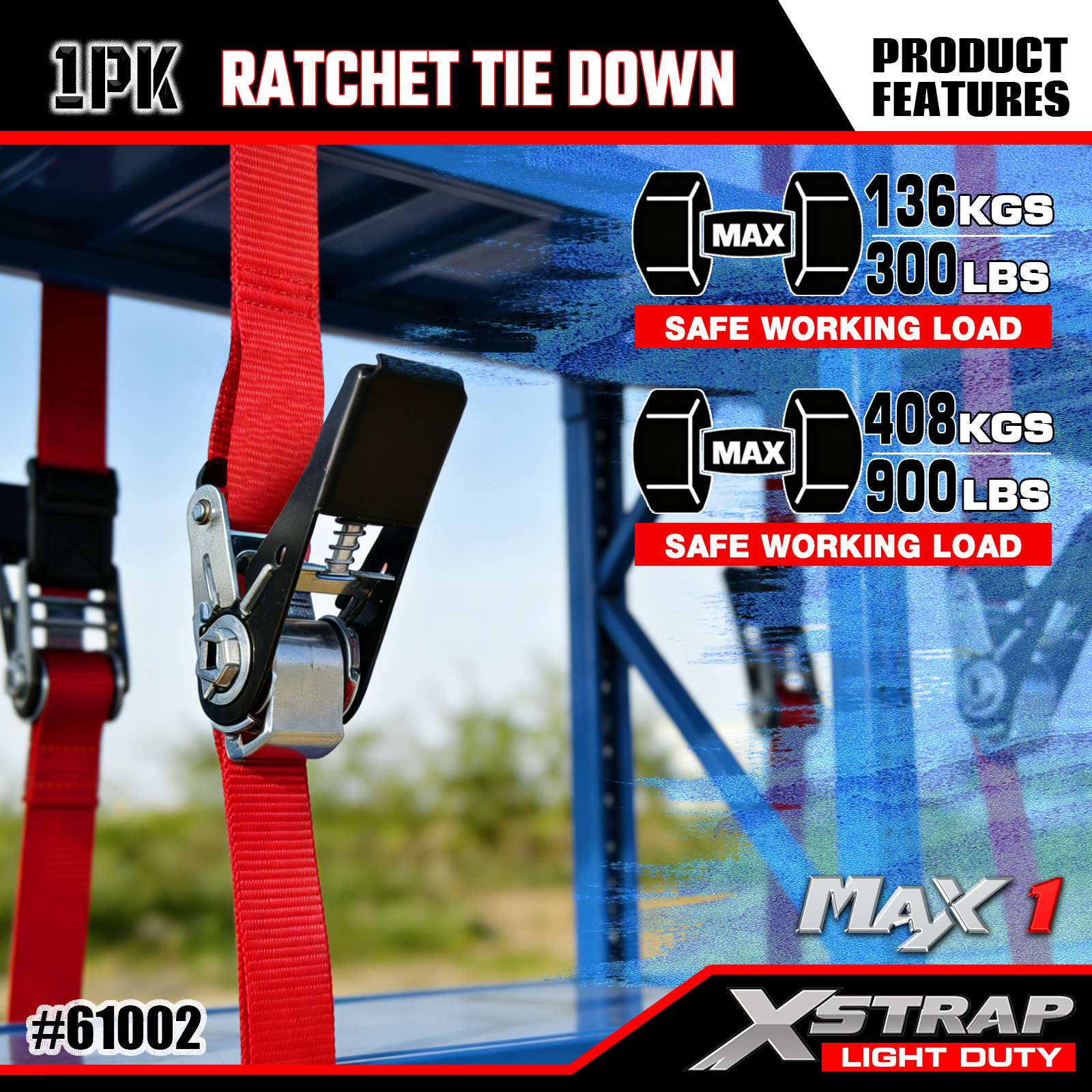 Xstrap 61002 1 дюйм x 10 футов, 1 шт., стяжные ремни с храповым механизмом, 300 фунтов SWL