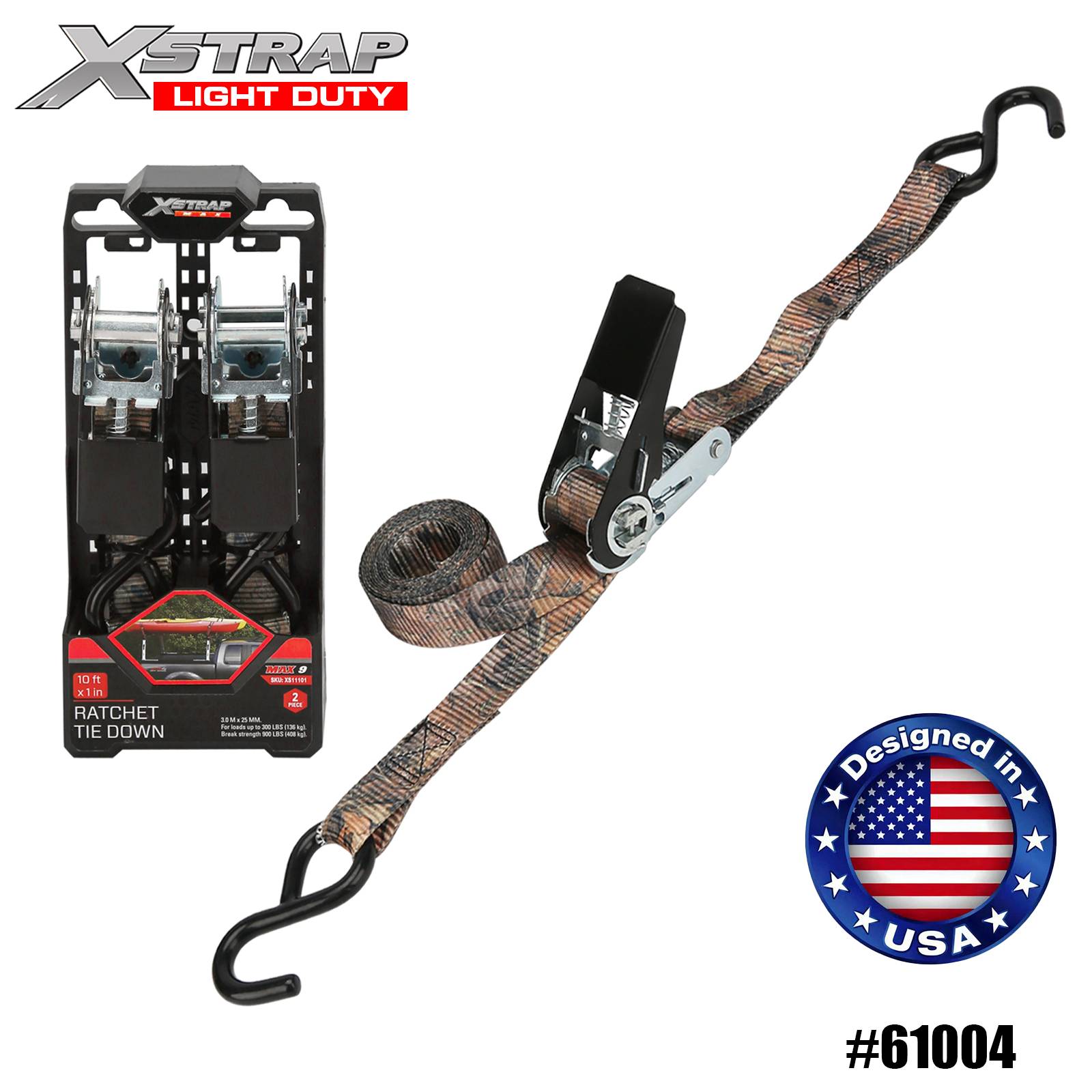 Xstrap 61004 1 x 10 футов, камуфляжные ремни с храповым механизмом, 2 шт., 300 фунтов, SWL