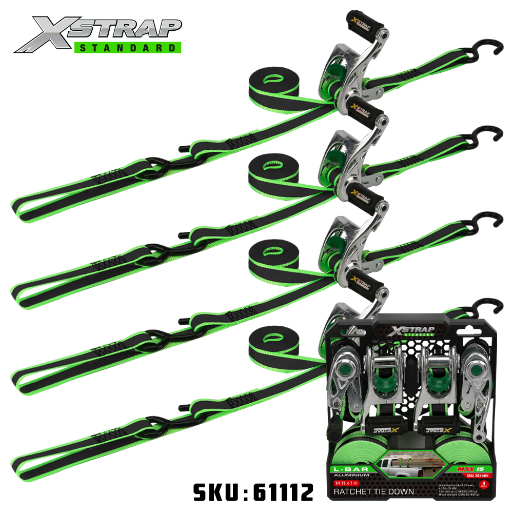 Xstrap 61112 1 дюйм x 14 футов, 4 шт., стяжные ремни с храповым механизмом, SWL 500 фунтов, с мягкой петлей