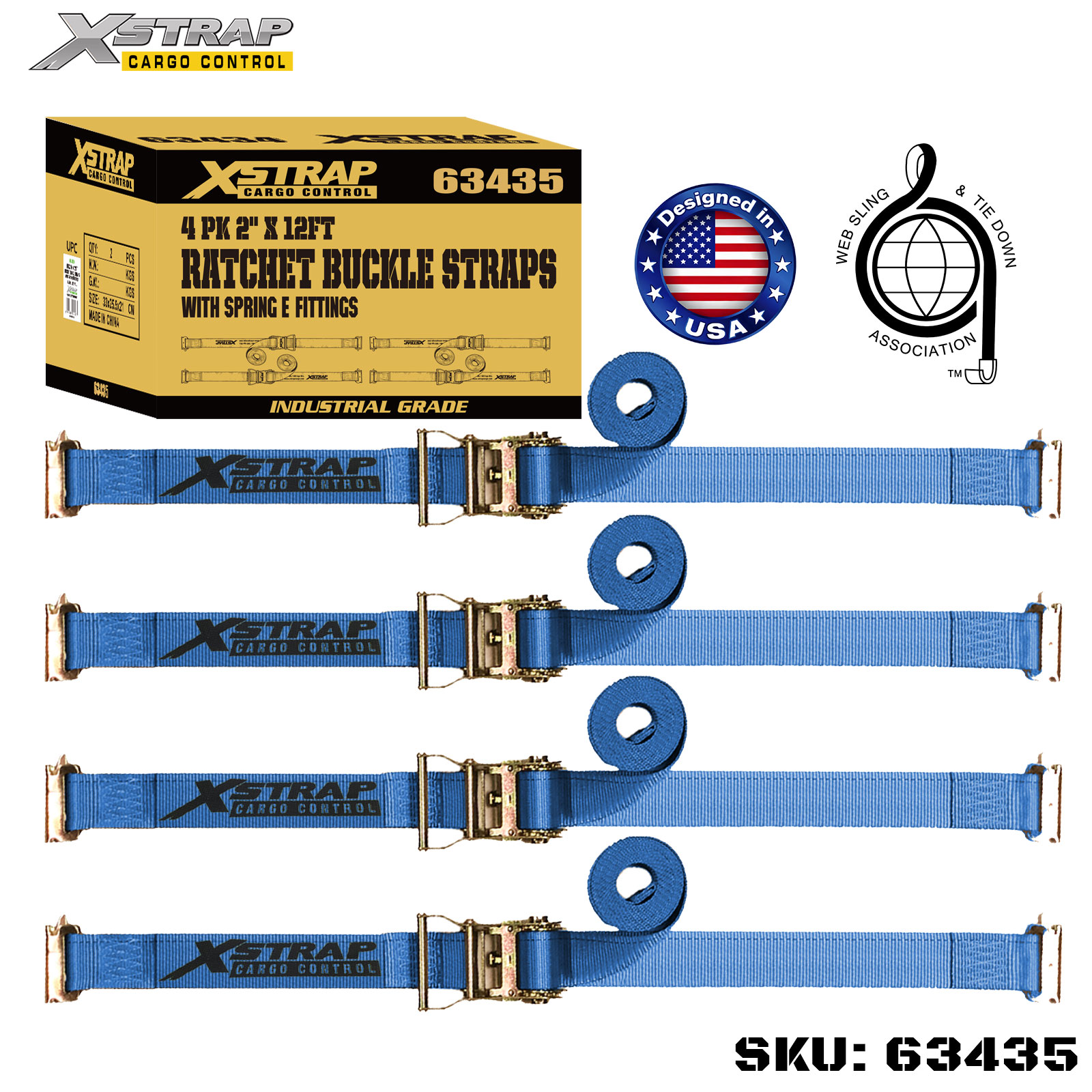 Xstrap 63435 2 x 12 футов, 4-компонентные ремни с храповым механизмом и пружинными фитингами, SWL 1467 фунтов