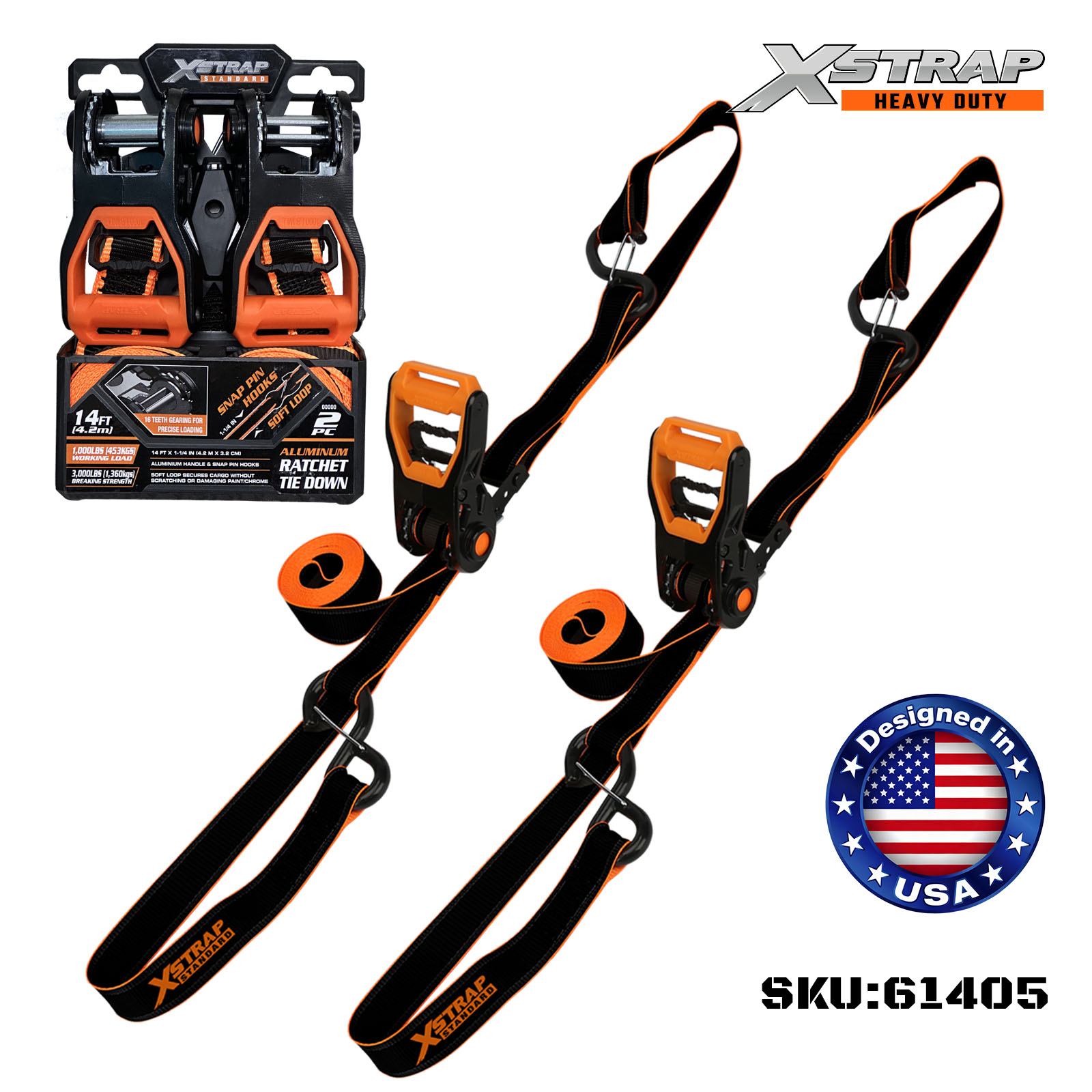 Xstrap 61405 1-1/4 дюйма x 14 футов 2 шт. PRO Power Sports стяжные ремни, SWL 1000 фунтов