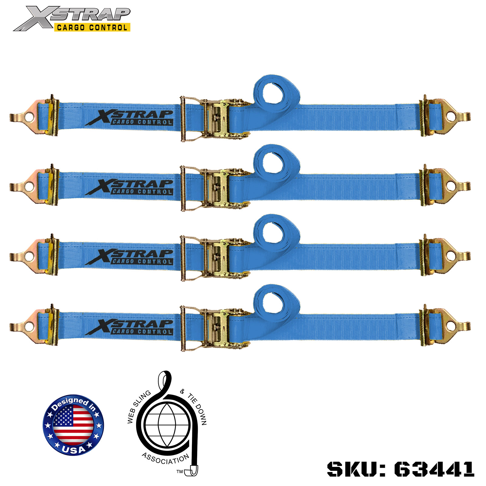 Xstrap 63441 4PK ремни с храповым механизмом 2 x 12 футов с пружинными фитингами и F-образными крючками, 733 фунта SWL
