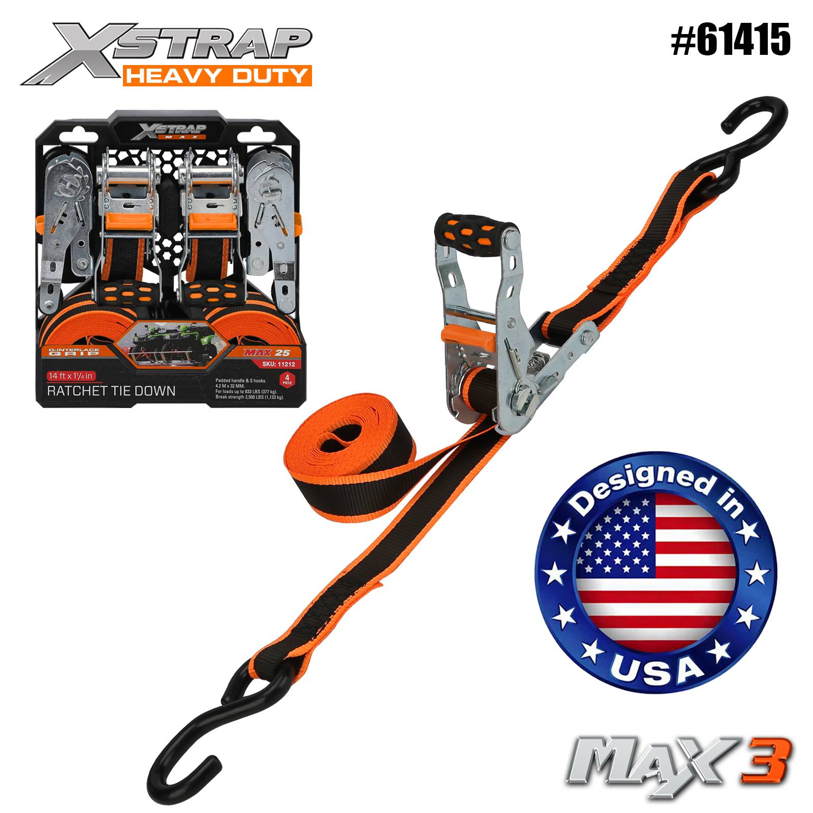 Xstrap 61415 1-1/4 дюйма x 14 футов, 4 шт., крепление с храповым механизмом, 1000 фунтов SWL