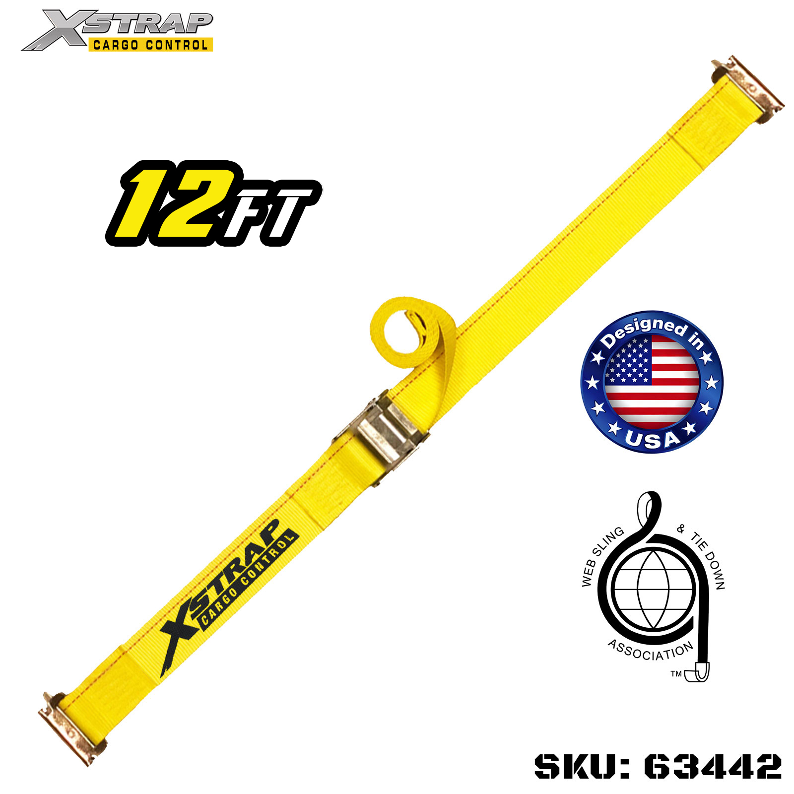 Xstrap 63442 Ремни с кулачковой пряжкой, 2 дюйма x 12 футов, 1 шт., с пружинными фитингами, SWL 1000 фунтов