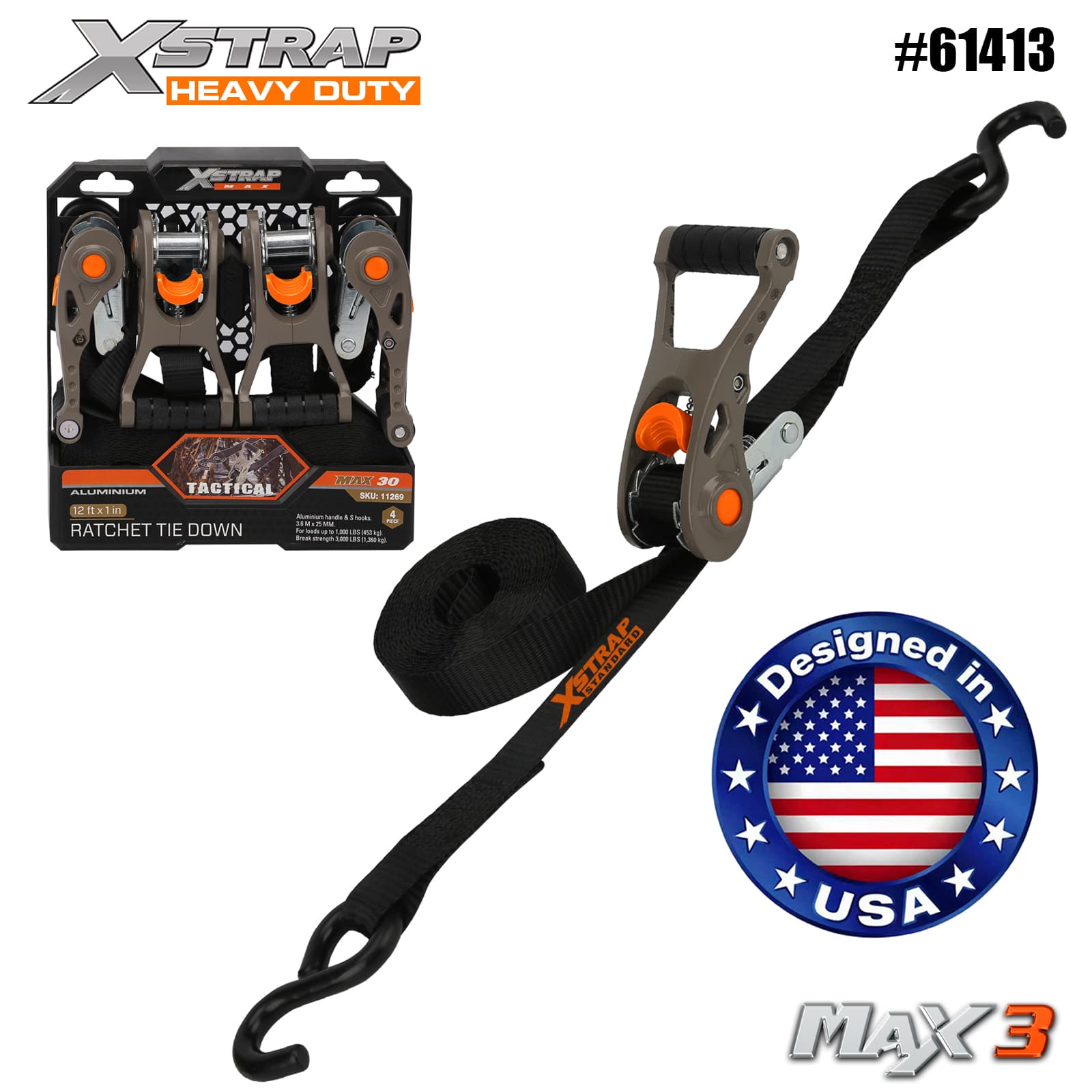 Xstrap 61413 Тактический ремень с храповым механизмом 1 x 14 футов, 4 шт., с мягкой петлей, SWL 1000 фунтов