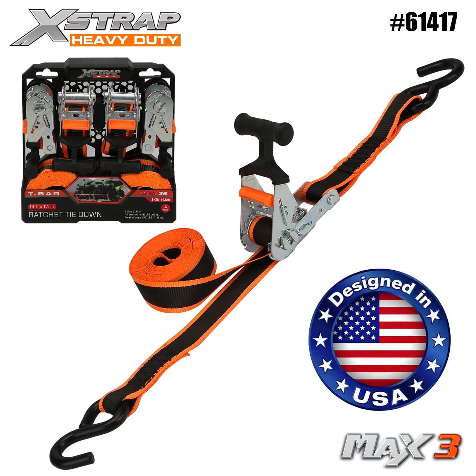 Xstrap 61417 1-1/4 дюйма x 14 футов, 4 шт., Т-образная тяга с храповым механизмом, 1000 фунтов SWL