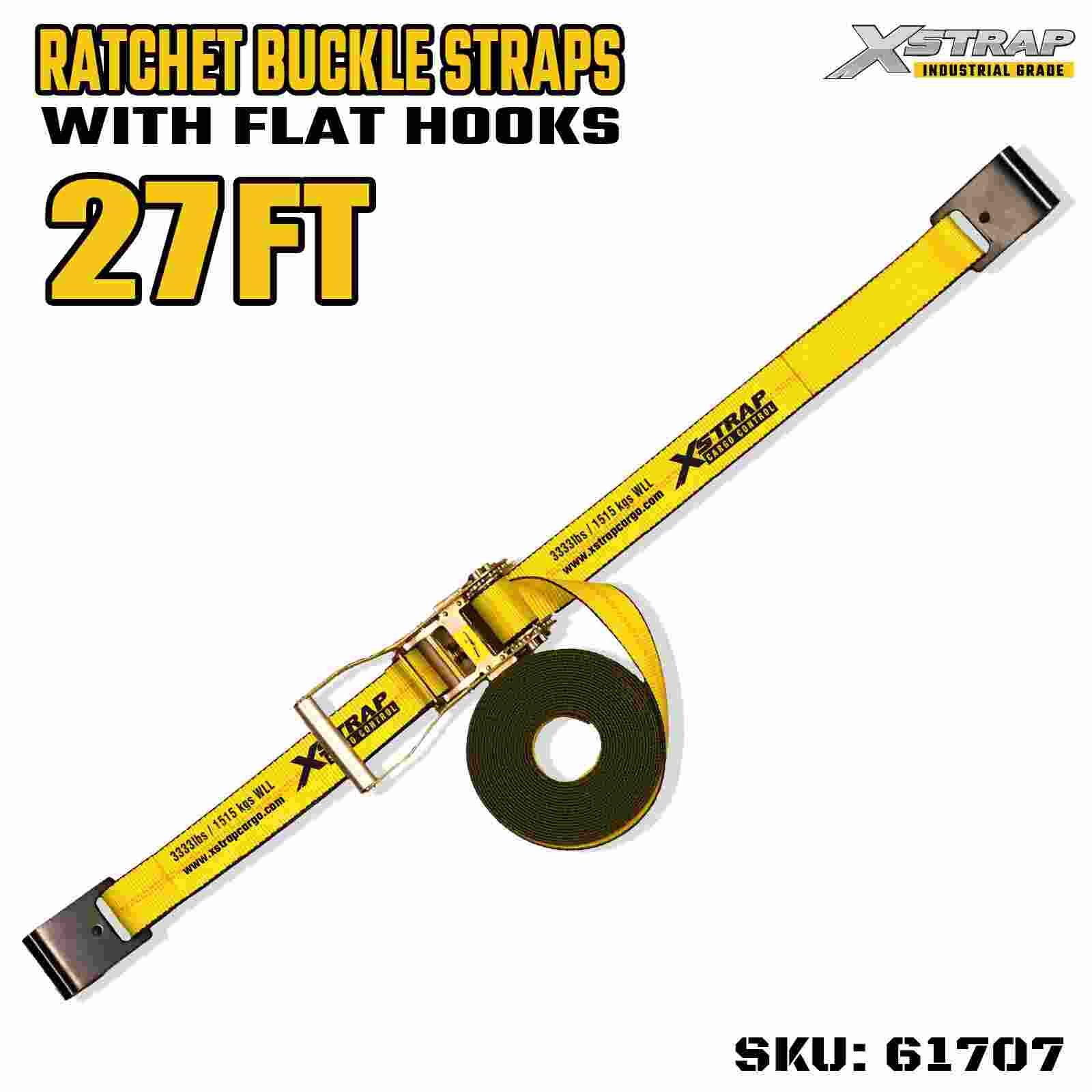 Xstrap 61707 Ремни с трещоткой, длиной 27 футов, шириной 27 футов и плоскими крючками, прочность на разрыв 10 000 фунтов (1 упаковка)
