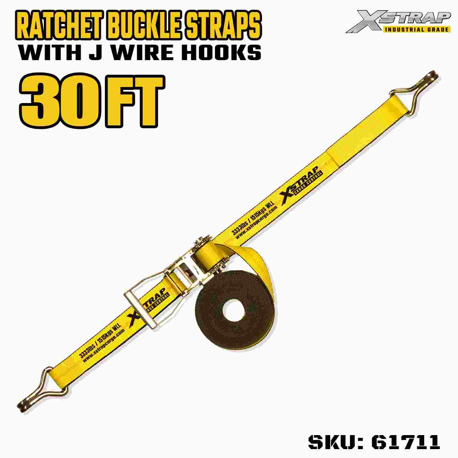 Xstrap 61711 Ремни с храповым механизмом длиной 2 дюйма, 30 футов и широкой ручкой, с проволочными крючками. Прочность на разрыв 10 000 фунтов (1 упаковка)