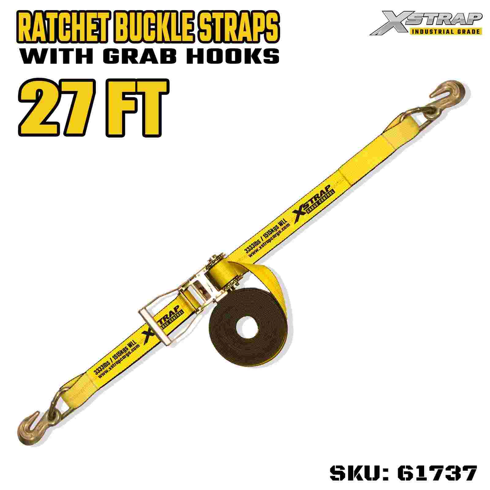 Xstrap 61737 Ремни с трещоткой, длиной 27 футов, шириной 27 футов и крючками-крабами, прочность на разрыв 10 000 фунтов (1 упаковка)
