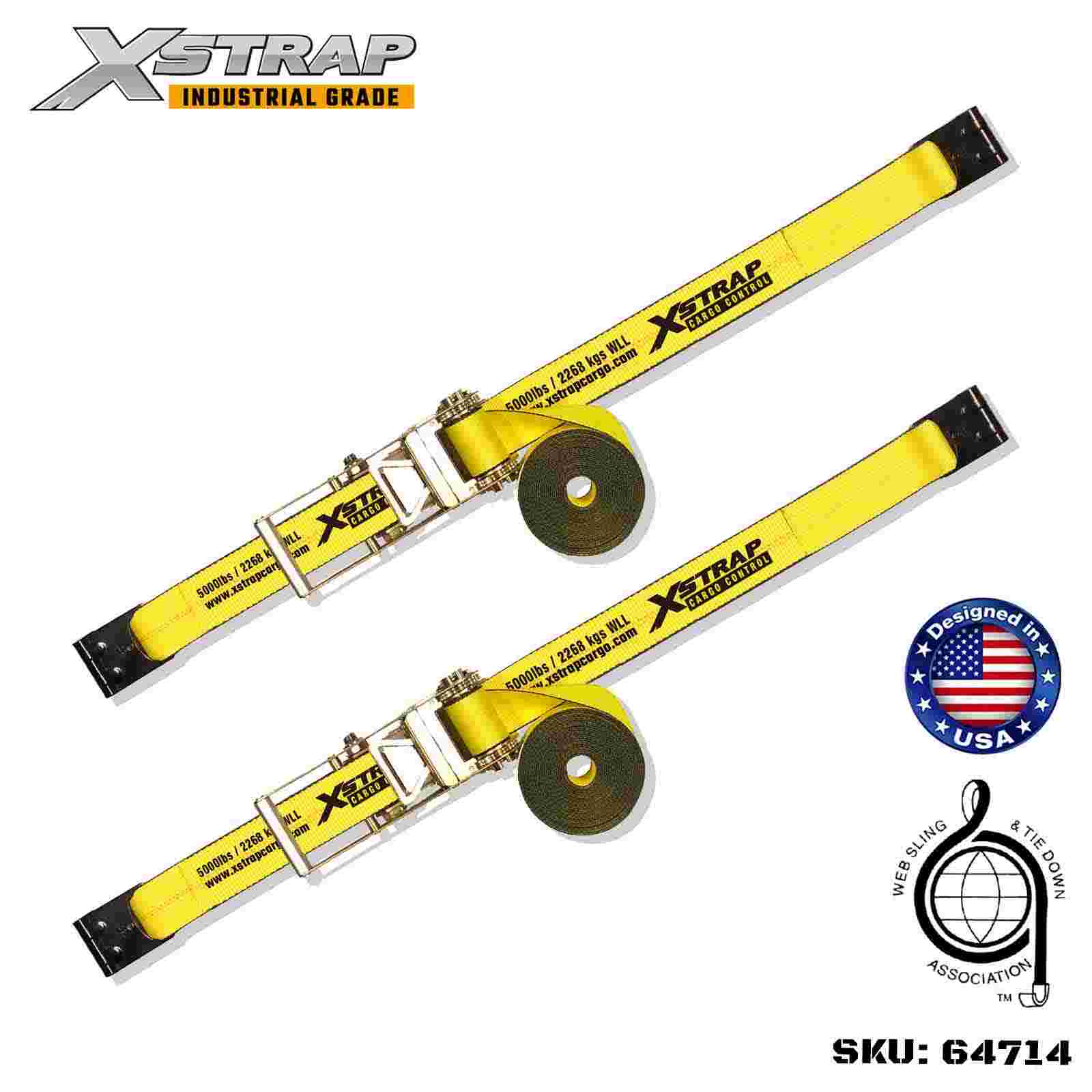 Xstrap 64714 ​​3-дюймовые 30-футовые ремни с храповой пряжкой и плоскими крючками, прочность на разрыв 15 000 фунтов (2 шт.)