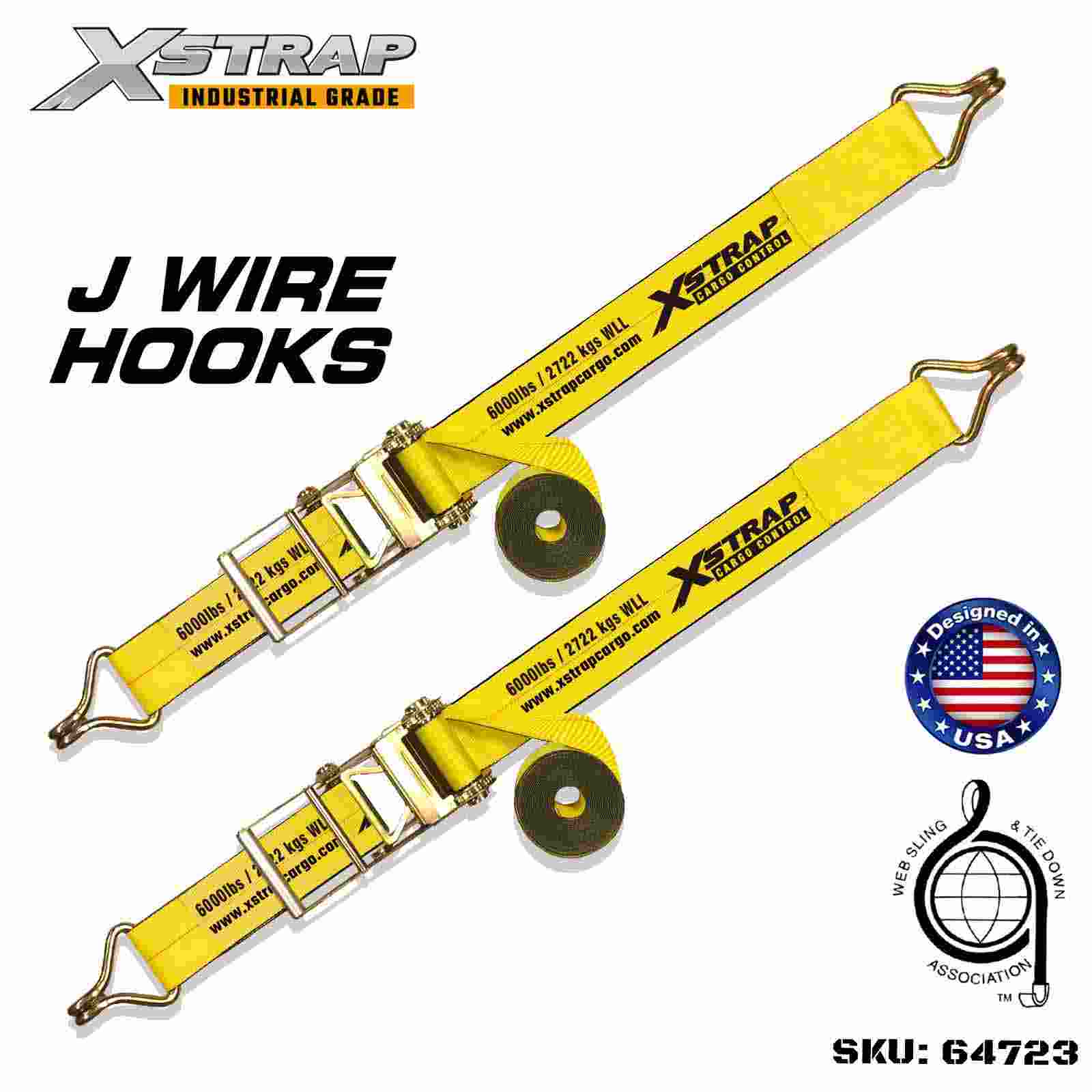Xstrap 64723 Ремни с храповой пряжкой и проволочными крючками размером 4 дюйма × 30 футов. Прочность на разрыв 18 000 фунтов (2 шт.)