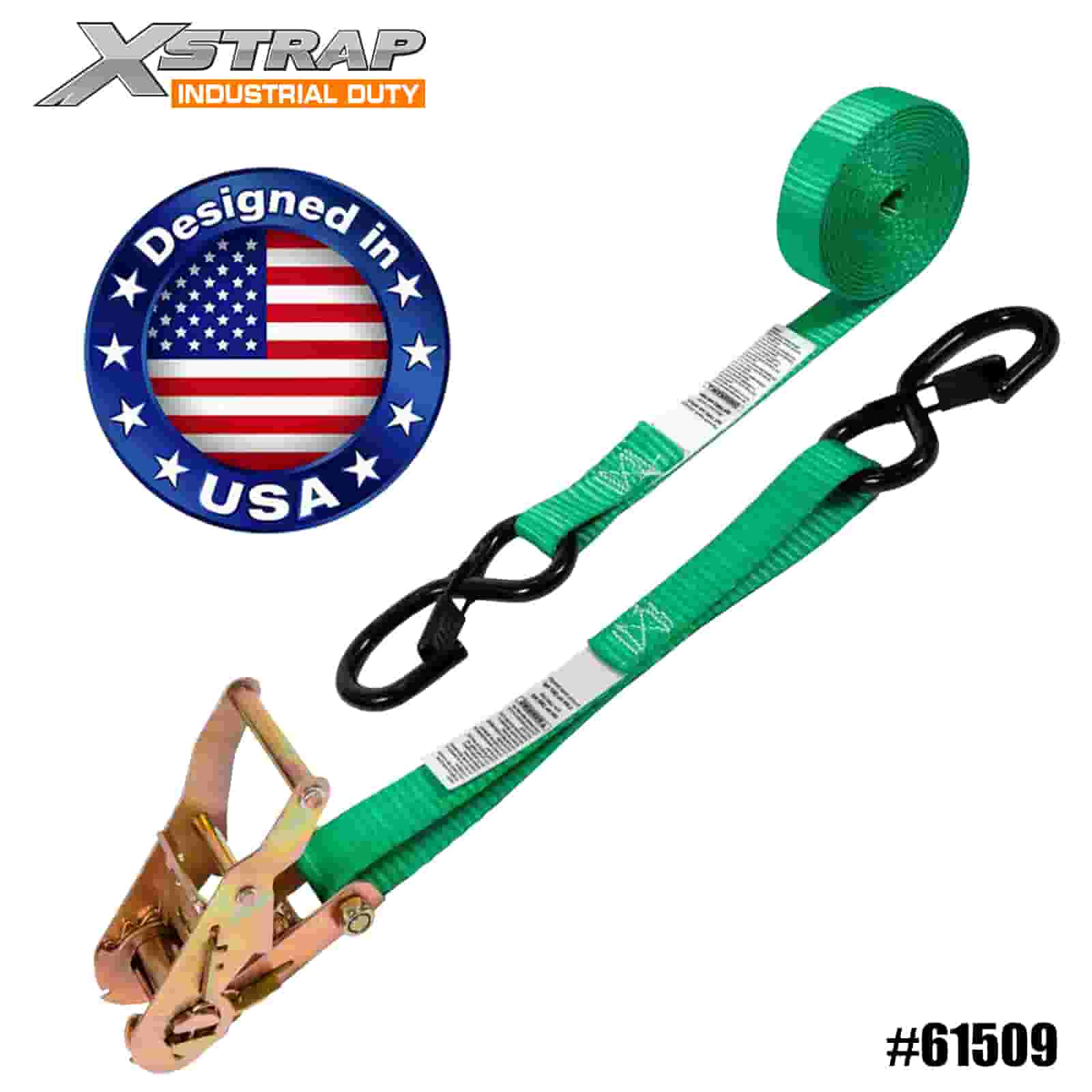 Xstrap 61509 Ремень с храповым механизмом 1 x 15 футов, 4 шт., с безопасными S-образными крючками, SWL 400 фунтов