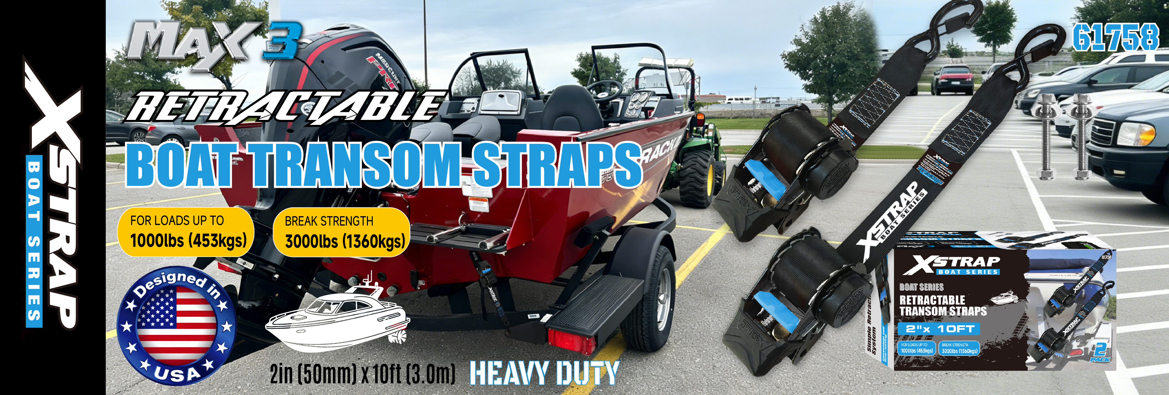 Xstrap 61758 Выдвижные транцевые ремни с крючками безопасности, SWL 1000 фунтов