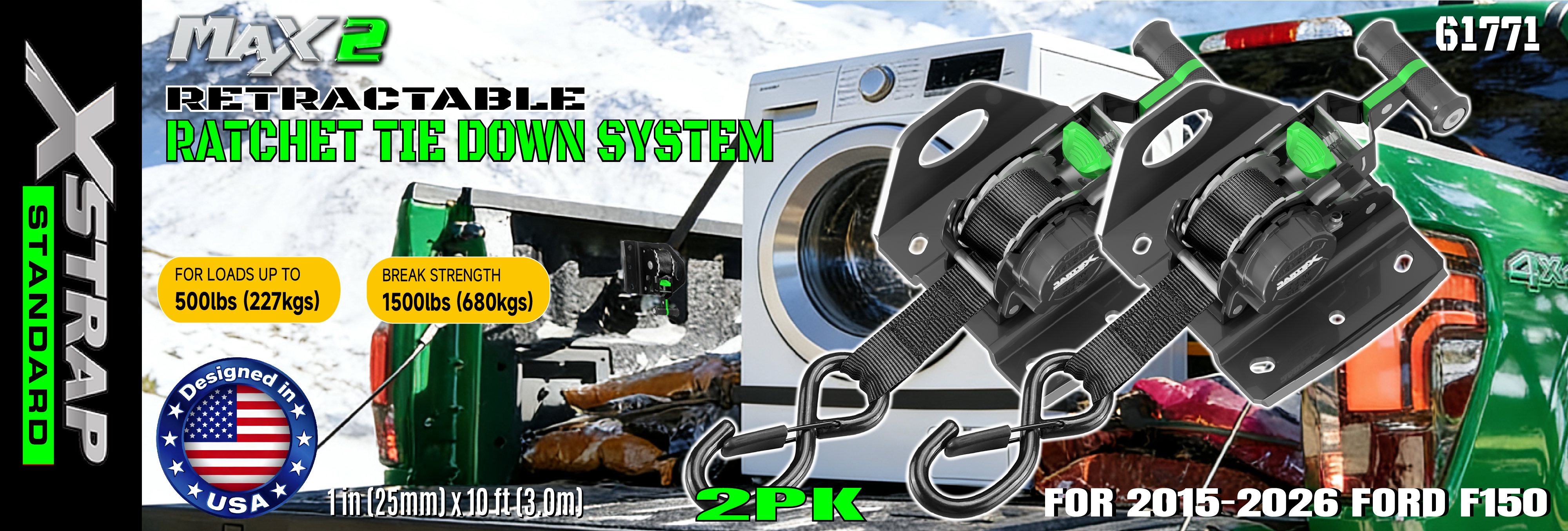 Xstrap 61771 Выдвижные ремни с храповым механизмом подходят для автомобильных аксессуаров F150 500LB SWL